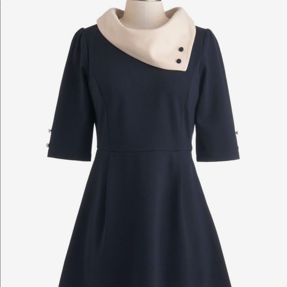 Modcloth Dresses & Skirts - Miss Patina cowl neck navy dress
